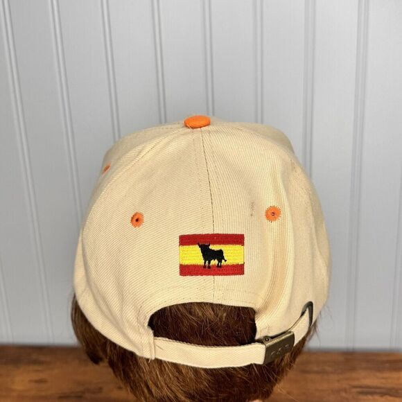MADRID Bull Spain Flag Embroidered Orange Beige Trucker Hat Adjustable Sz 7 - Picture 5 of 10